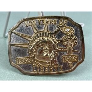 Vintage Statue Of Liberty Belt Buckle 100 Years Of Liberty 1886-1986 Gold Silver